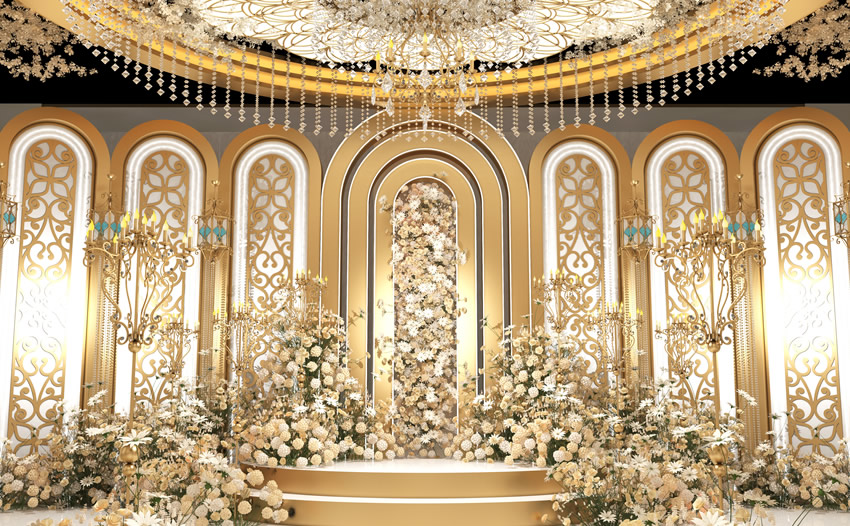 蓟州香槟色调婚礼堂效果展示